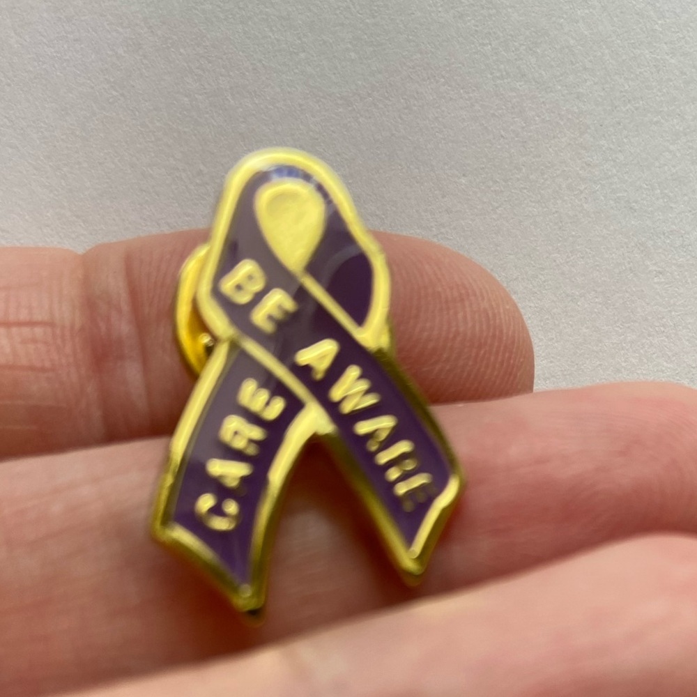 Be Aware/Care Purple Awareness Ribbon Lapel Pin finest enamel quality 25 pieces